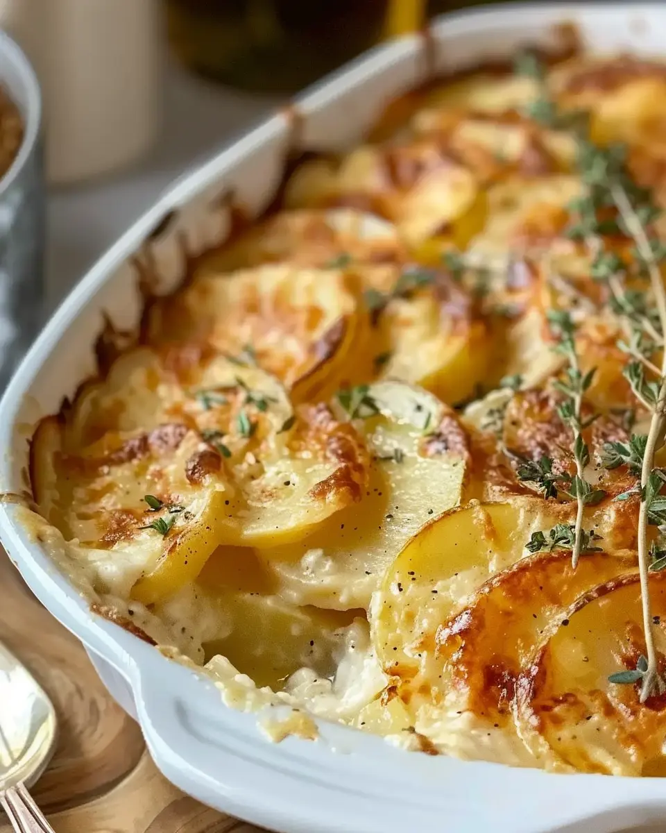 Easy Creamy Scalloped Potatoes with Turkey Bacon and Chicken Ham