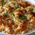 French Onion Chicken Orzo Casserole
