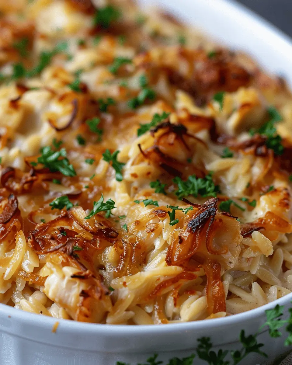 French Onion Chicken Orzo Casserole: Easy Comfort Feast at Home