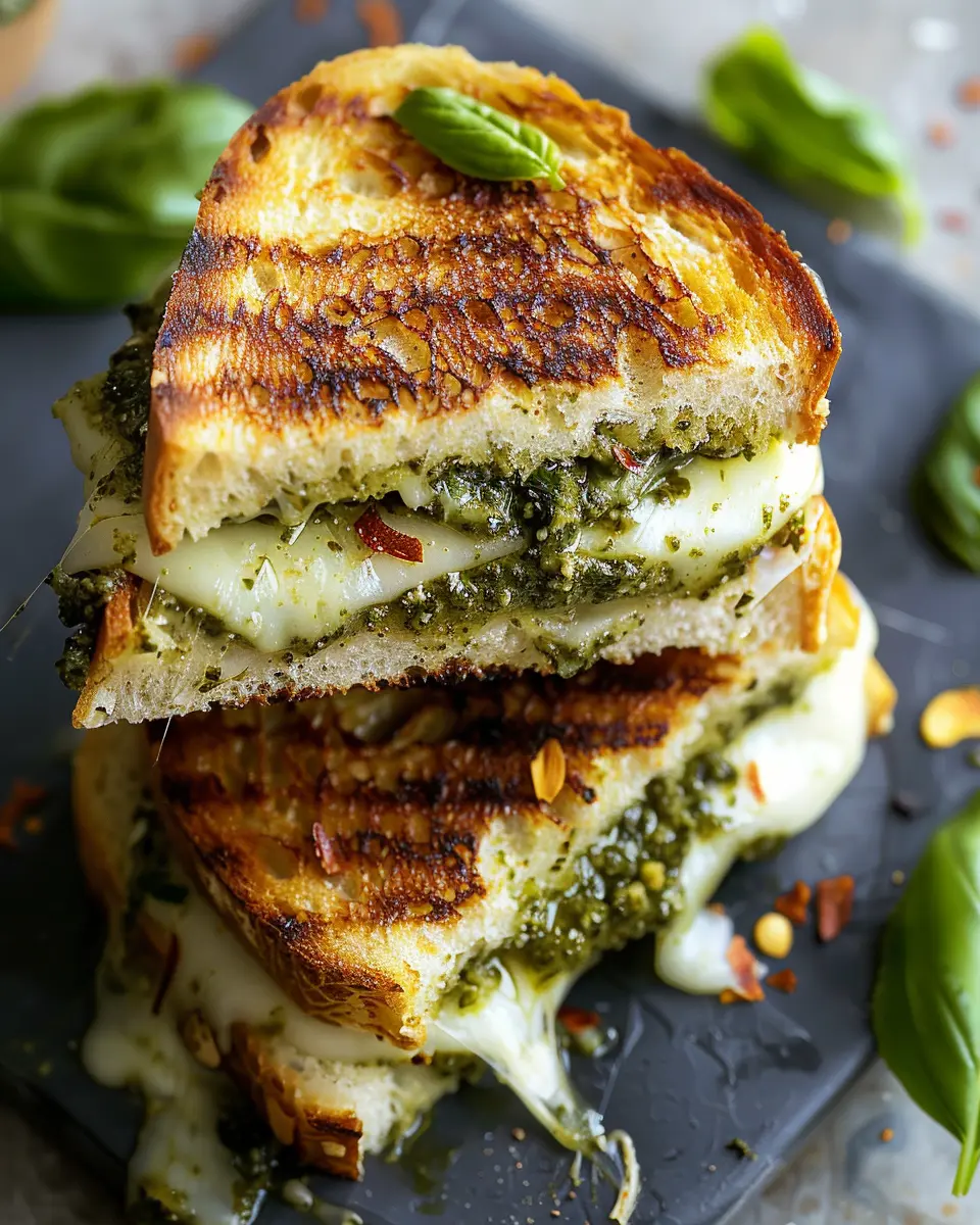 Sourdough Pesto Grilled Cheese with Turkey Bacon Delight
