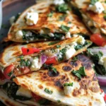 Mediterranean Quesadillas with Spinach, Feta, Mozzarella, and Red Onion
