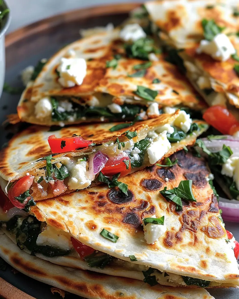 Mediterranean Quesadillas with Spinach: Easy Feta &amp; Mozzarella Delight