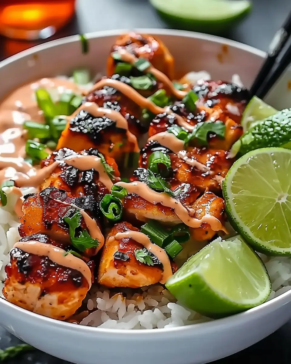 Sweet Chili Chicken Bowl: Indulgent Recipe with Coconut Lime Drizzle