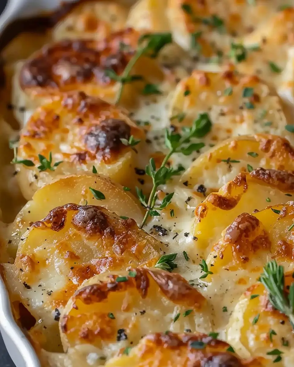 Easy Creamy Scalloped Potatoes with Turkey Bacon and Chicken Ham