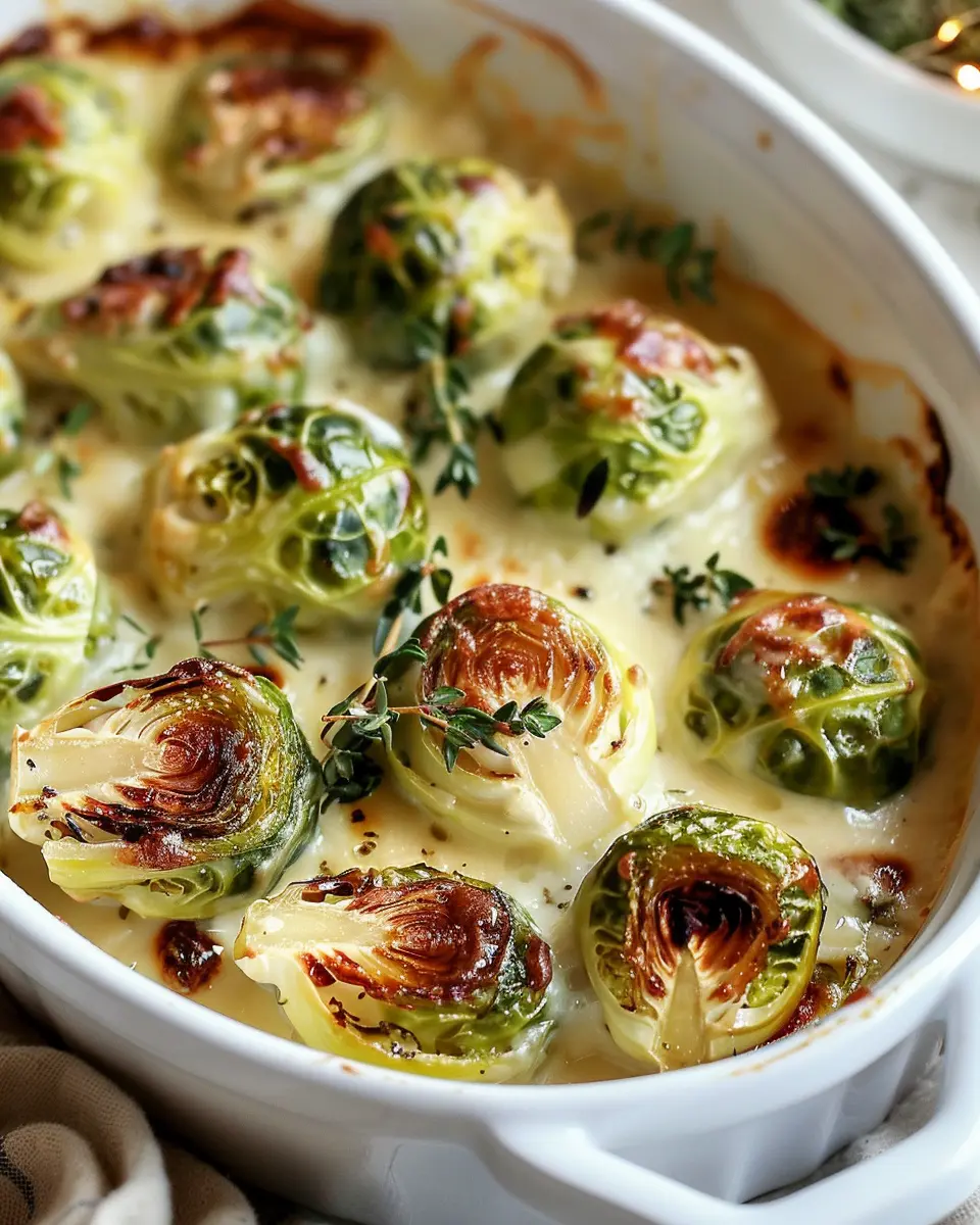 Creamy Baked Brussels Sprouts with Turkey Bacon Delight
