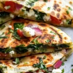 Mediterranean Quesadillas with Spinach, Feta, Mozzarella, and Red Onion