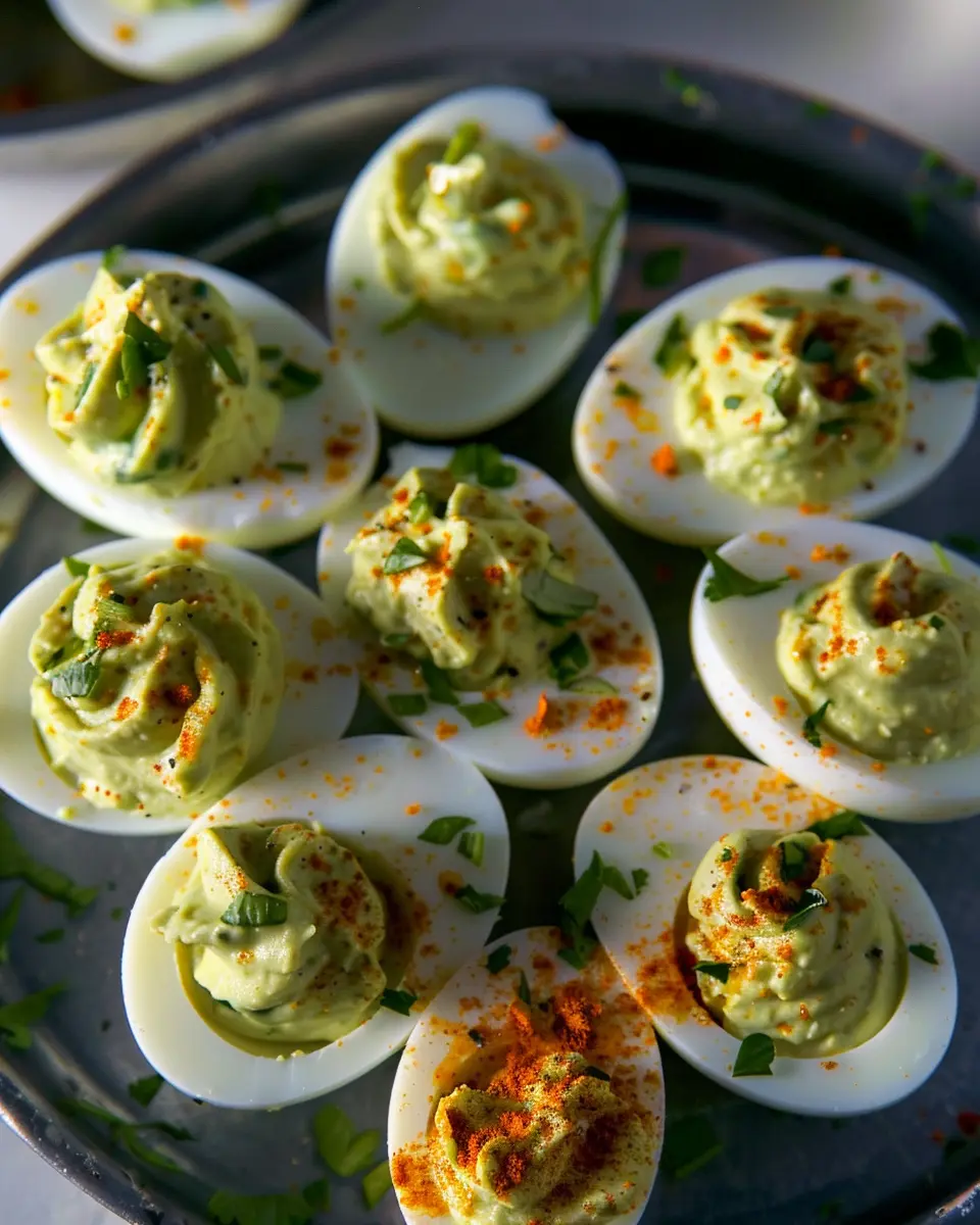 Avocado Deviled Eggs with Turkey Bacon for a Healthy Twist