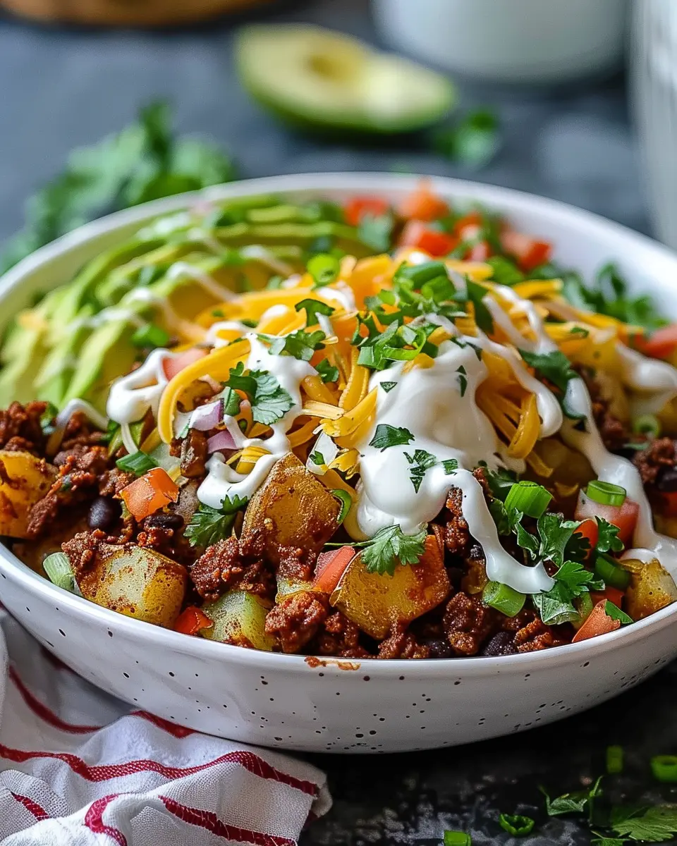 Loaded Potato Taco Bowl: Easy Turkey Bacon Delight for All