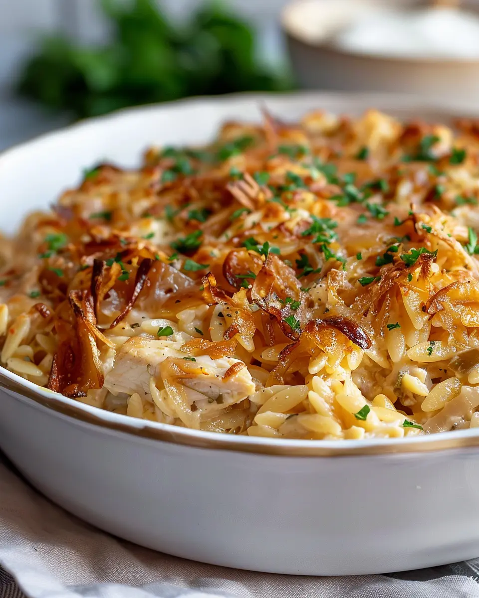 French Onion Chicken Orzo Casserole: A Cozy, Comforting Delight