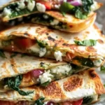 Mediterranean Quesadillas with Spinach, Feta, Mozzarella, and Red Onion