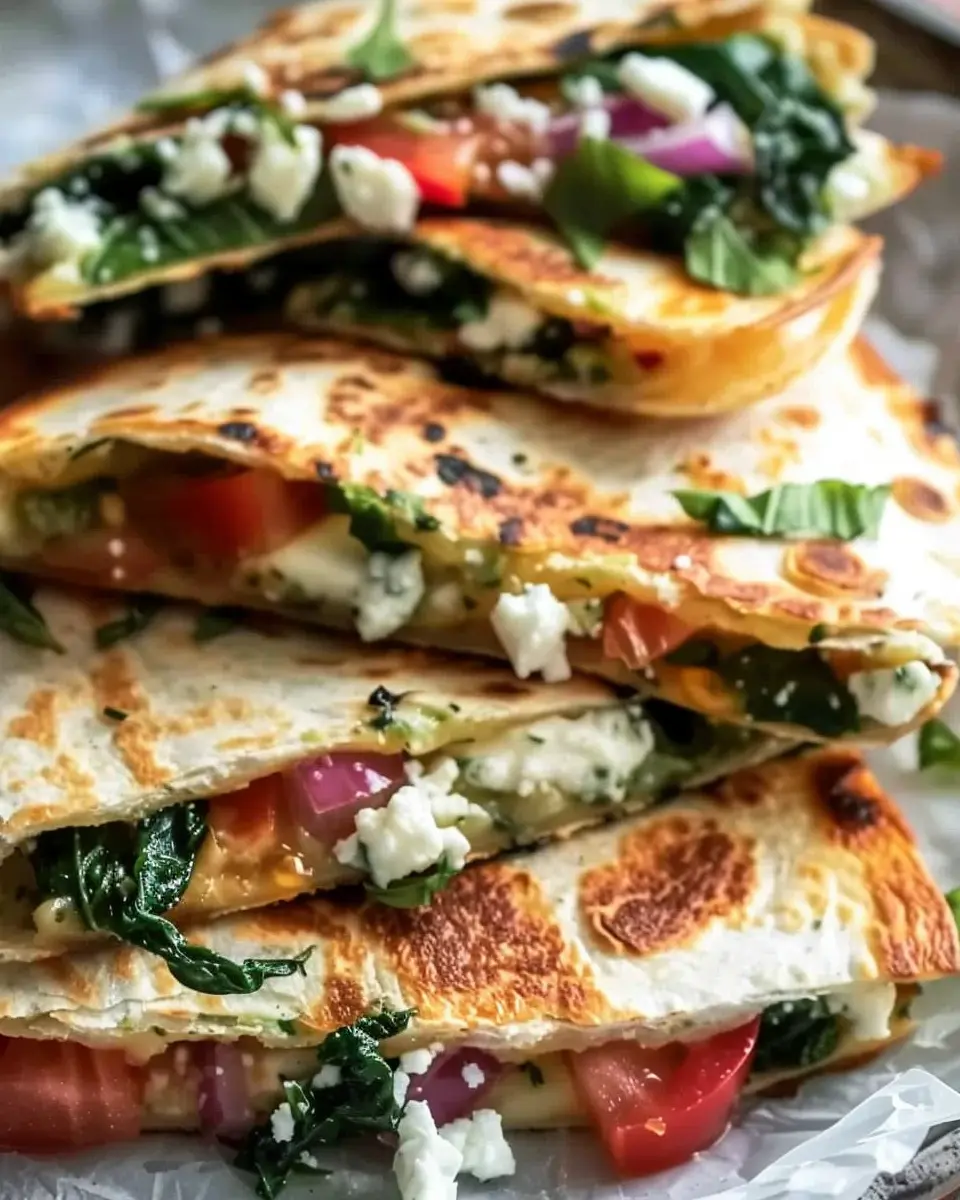 Mediterranean Quesadillas: Easy Spinach, Feta, and Mozzarella Delight